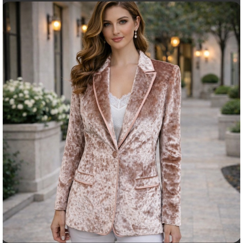 Alexis Dallas Velvet Blazer Jacket Womens Xs Single Button Notch Lapel Pink